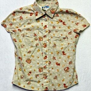 Roxy Floral Button Down Shirt - Cream and Red